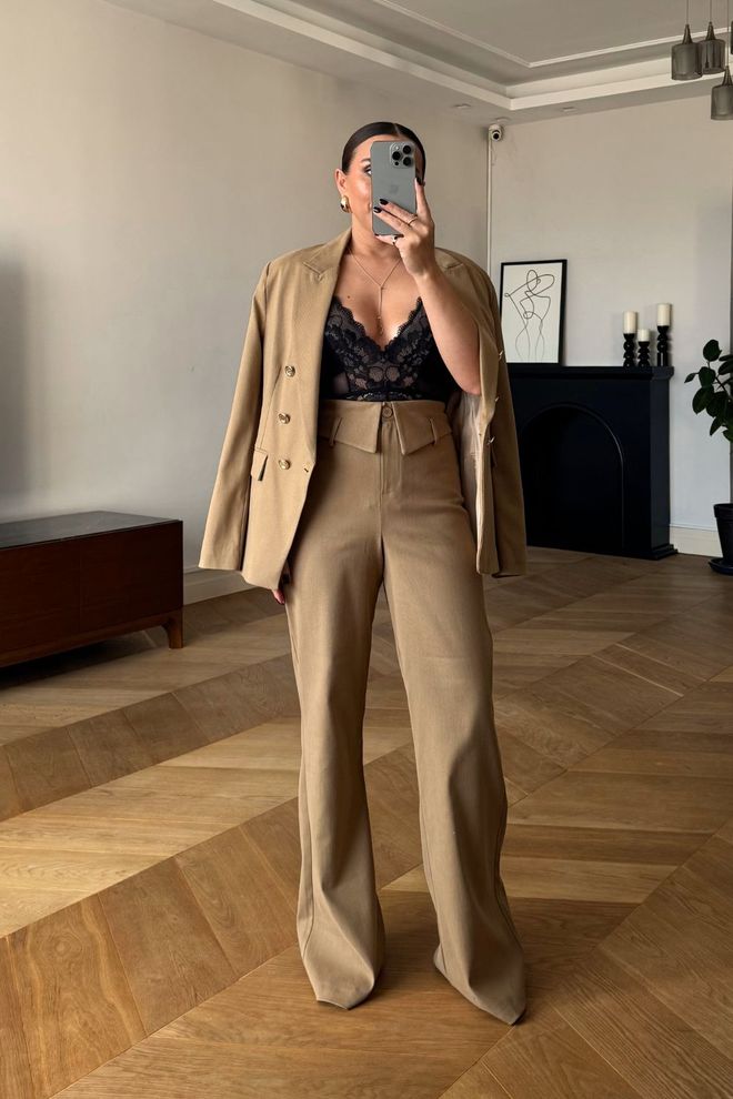 Tuba Pantaloni Da Donna Con Dettaglio In Vita Camel Abbigliamento all'ingrosso 0