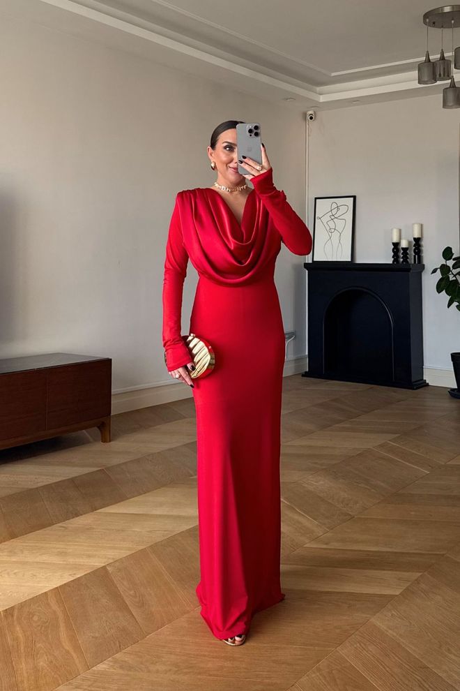 Tuba Vestido Vermelho Elegante Formal Glam Bainha Roupas por atacado Sensual
