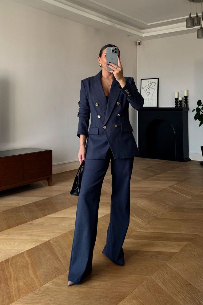 Ilia Navy Blue Double Breasted Blazer Jacket Wholesale Clothing 5