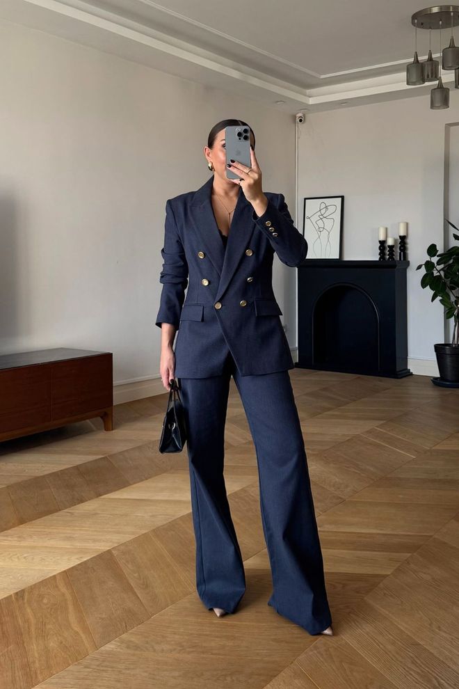 Ilia Navy Blue Double Breasted Blazer Jacket Wholesale Clothing Formal