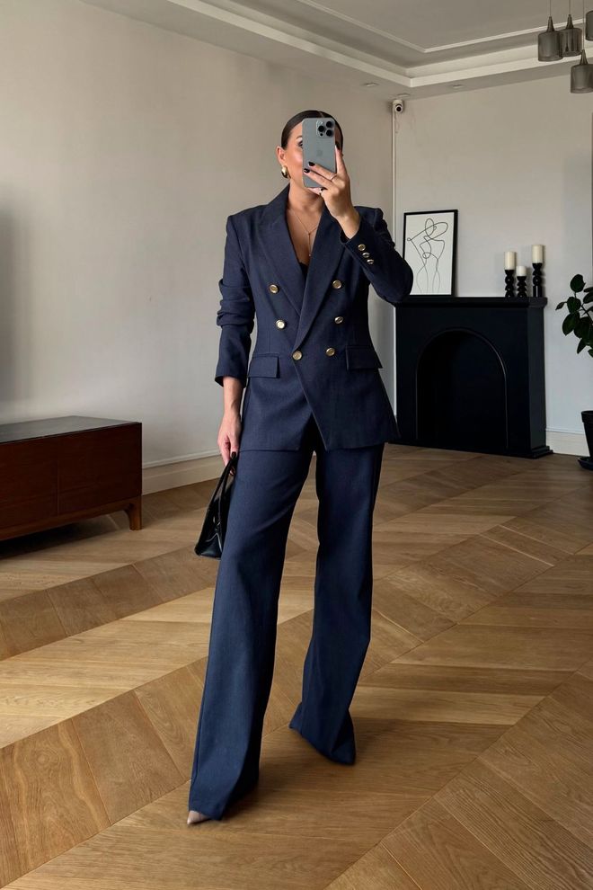 Ilia Navy Blue Double Breasted Blazer Jacket Wholesale Clothing Work