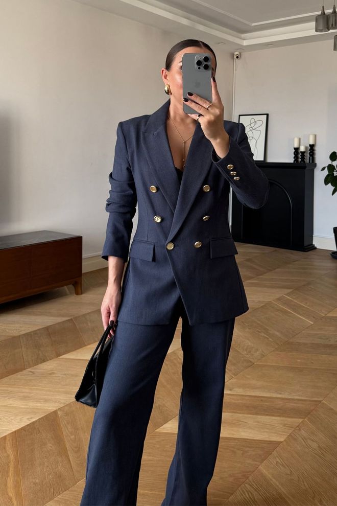 Ilia Navy Blue Double Breasted Blazer Jacket Wholesale Clothing 1