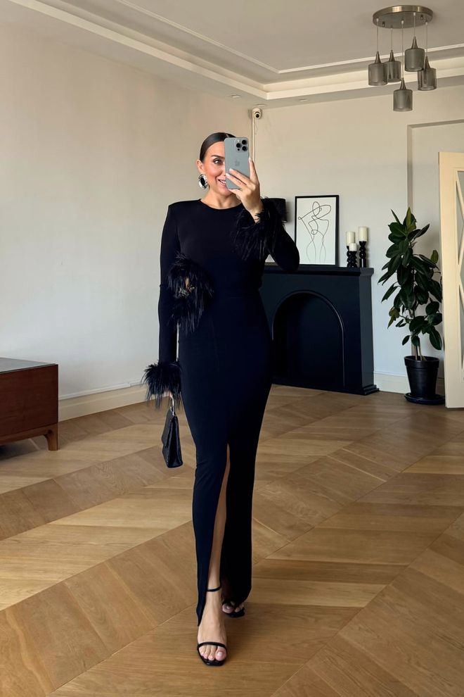 Tuba Elegant Black Sheath Dress With Long Sleeves Wholesale Clothing Sexy