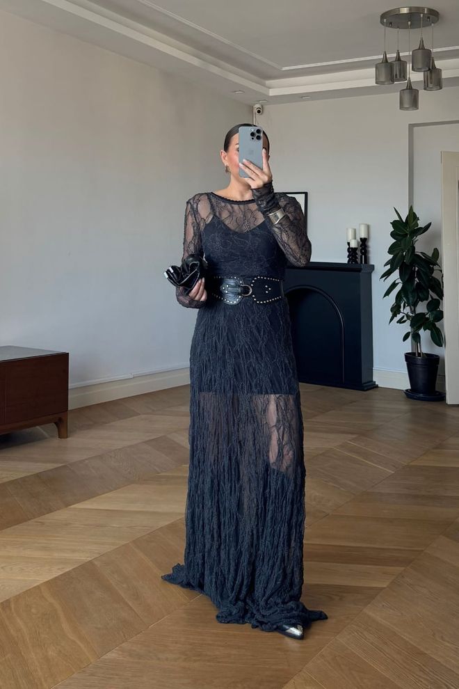 Tuba Elegant Black Bodycon Floor Length Dress Wholesale Clothing Sexy