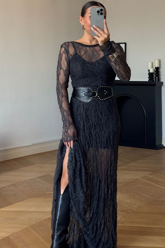 Tuba Elegant Black Bodycon Floor Length Dress Wholesale Clothing Spring