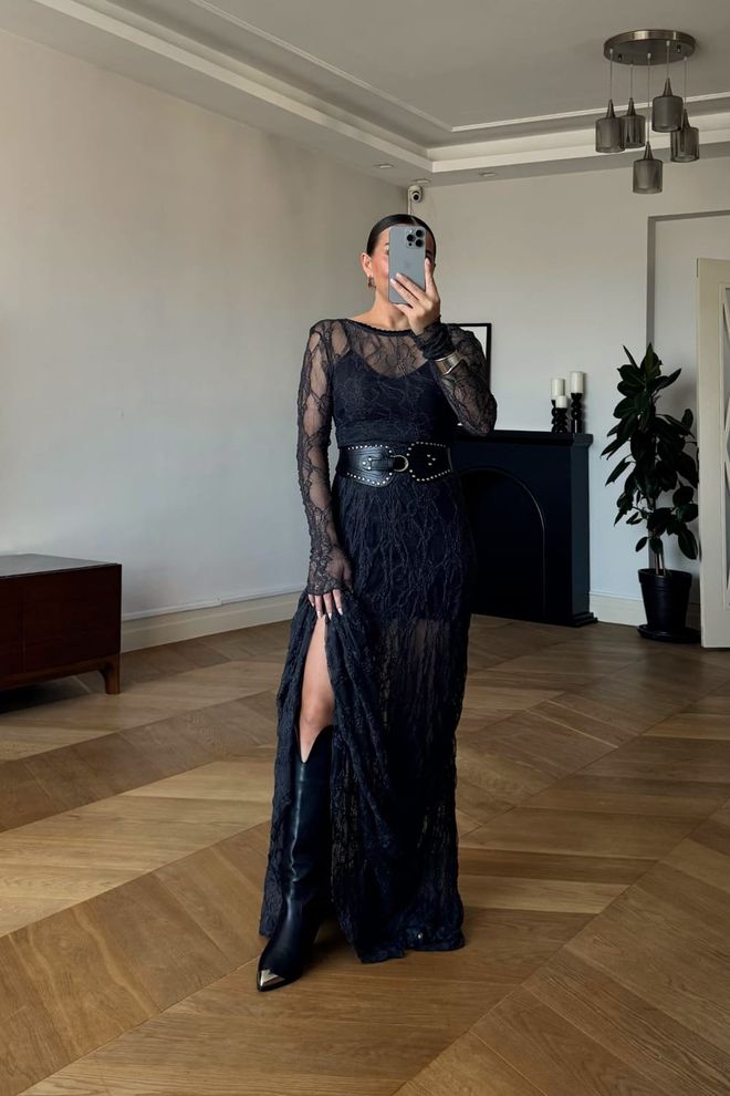 Tuba Elegant Black Bodycon Floor Length Dress Wholesale Clothing Wedding