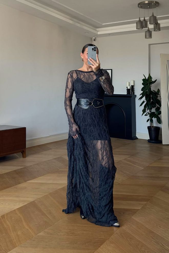Tuba Elegant Black Bodycon Floor Length Dress Wholesale Clothing Fall