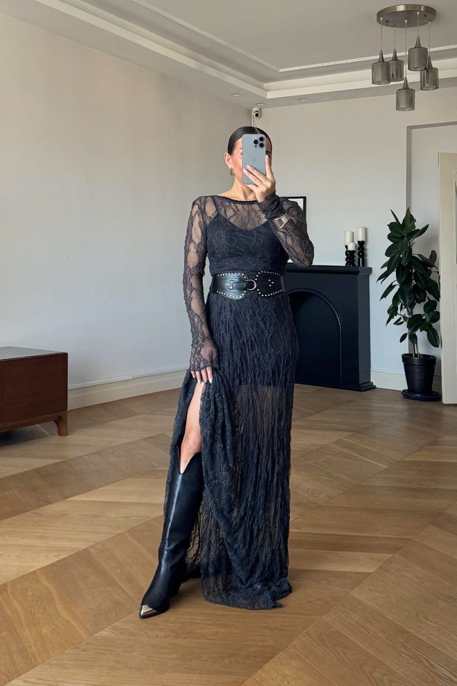 Tuba Elegant Black Bodycon Floor Length Dress Wholesale Clothing Glam