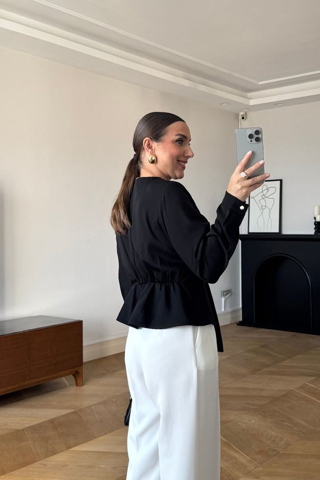 Tuba Black Slim Fit V Neck Buttoned Shirt Wholesale Clothing 5