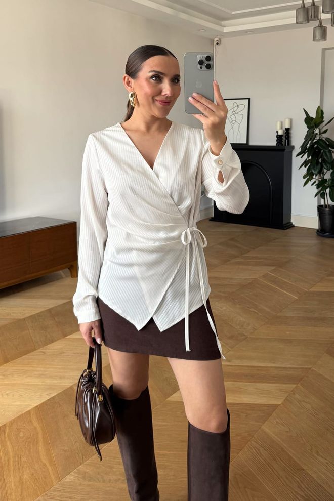 Tuba Blouse À Double Boutonnage À Manches Longues Écru Vêtements en gros 0