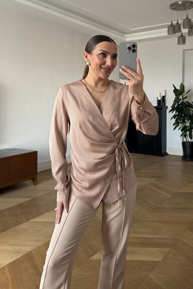 Tuba Bež Elegantan Formalan Preppy Prugasti Majica Veleprodaja odjeće Formalni