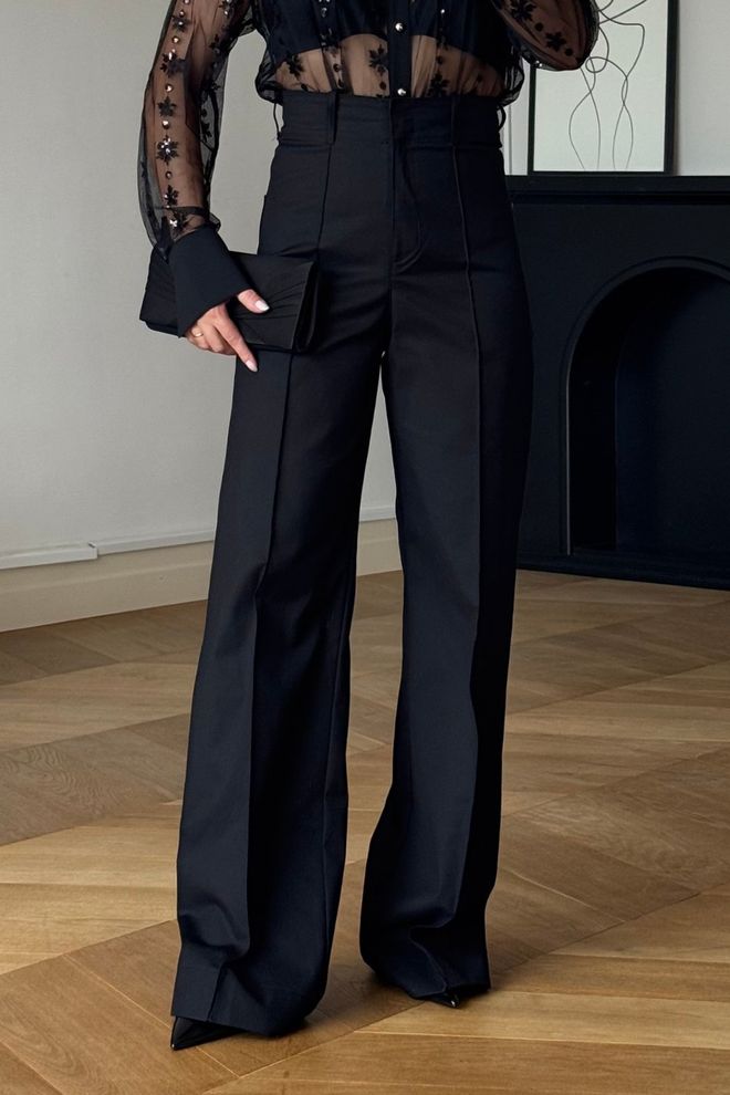 Tuba Pantalon Noir Élégant Formel À Jambe Large Fuselée Vêtements en gros Printemps