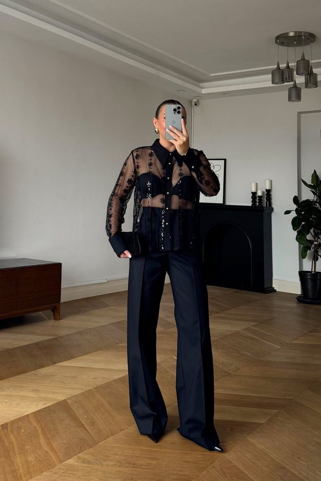 Tuba Pantalon Noir Élégant Formel À Jambe Large Fuselée Vêtements en gros Formel