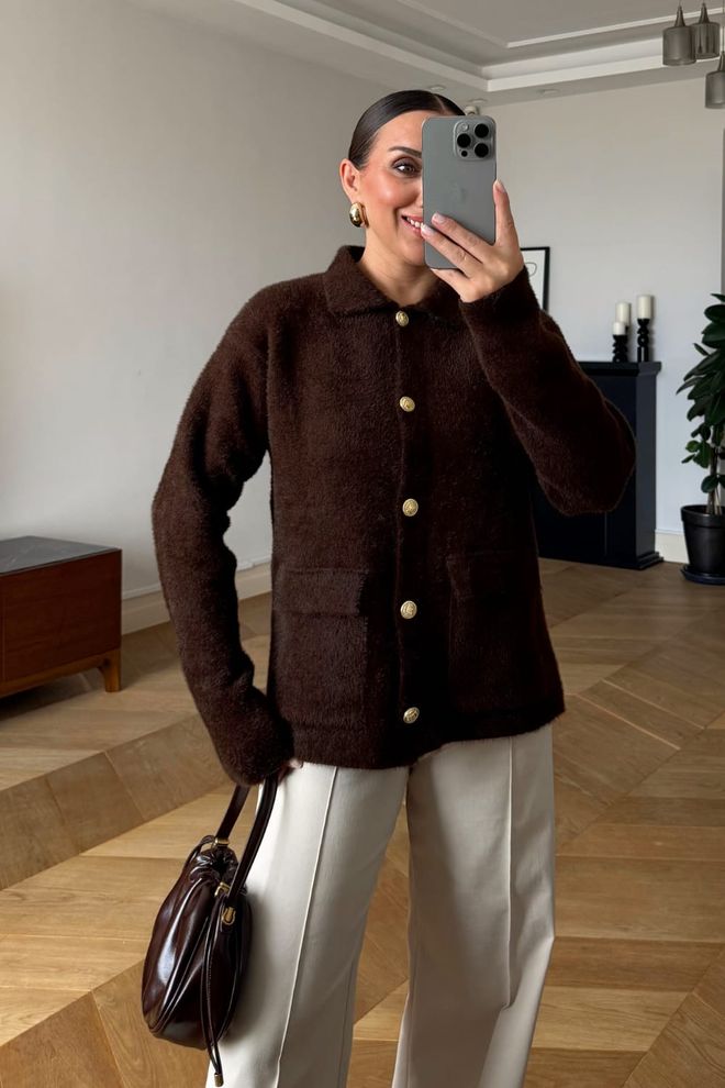 Tuba Maglione Marrone Elegante Casual Con Collo A Scialle Abbigliamento all'ingrosso Casuale