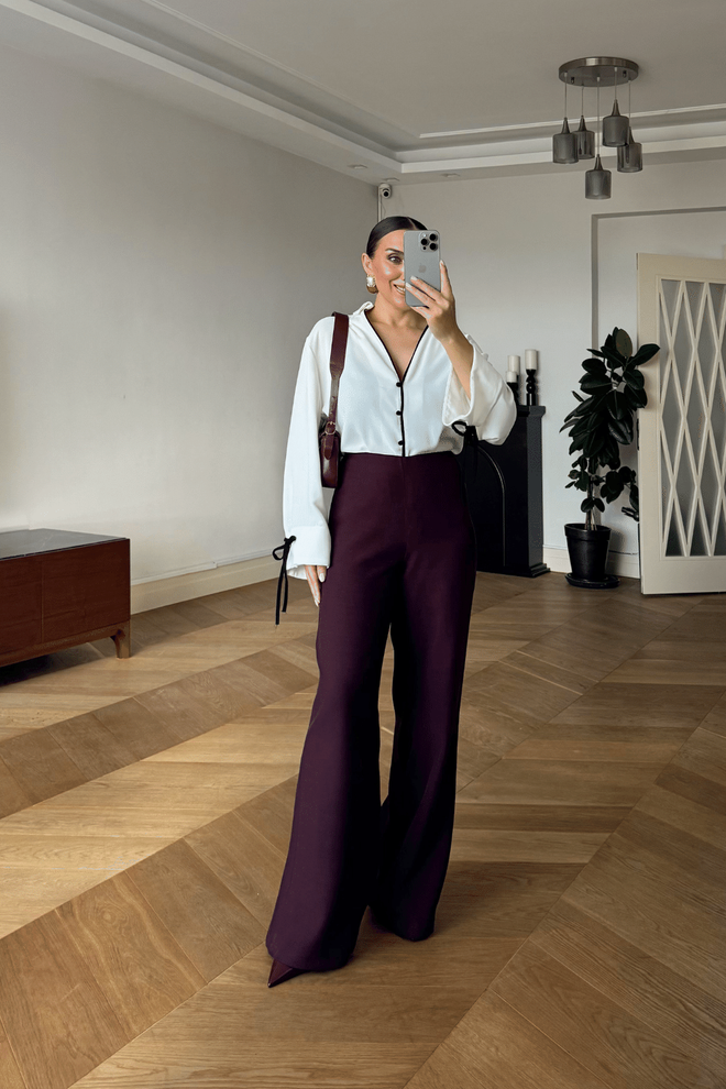 Tuba Claret Red Elegant Palazzo Pants Wholesale Clothing Vintage