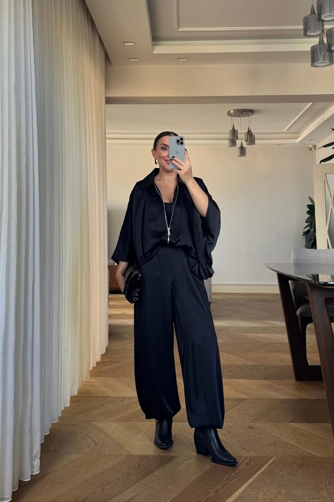 Tuba Zwart Elegant Oversized Palazzo Set Groothandel Kleding Casual