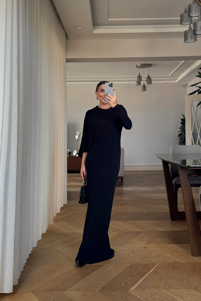 Tuba Elegant Black Bodycon Dress With 3/4 Sleeves Wholesale Clothing Spring