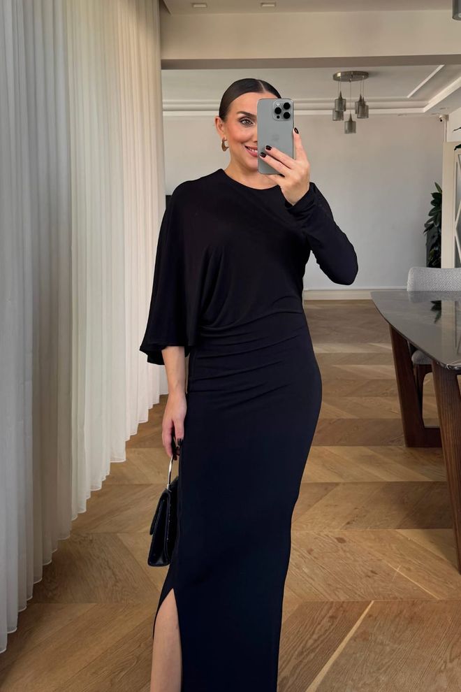 Tuba Elegant Black Bodycon Dress With 3/4 Sleeves Wholesale Clothing Cocktail