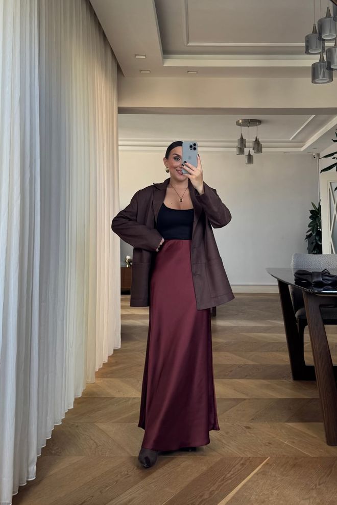 Tuba Vermelho Clarete Saia Maxi Elegante Slip Roupas por atacado Formal