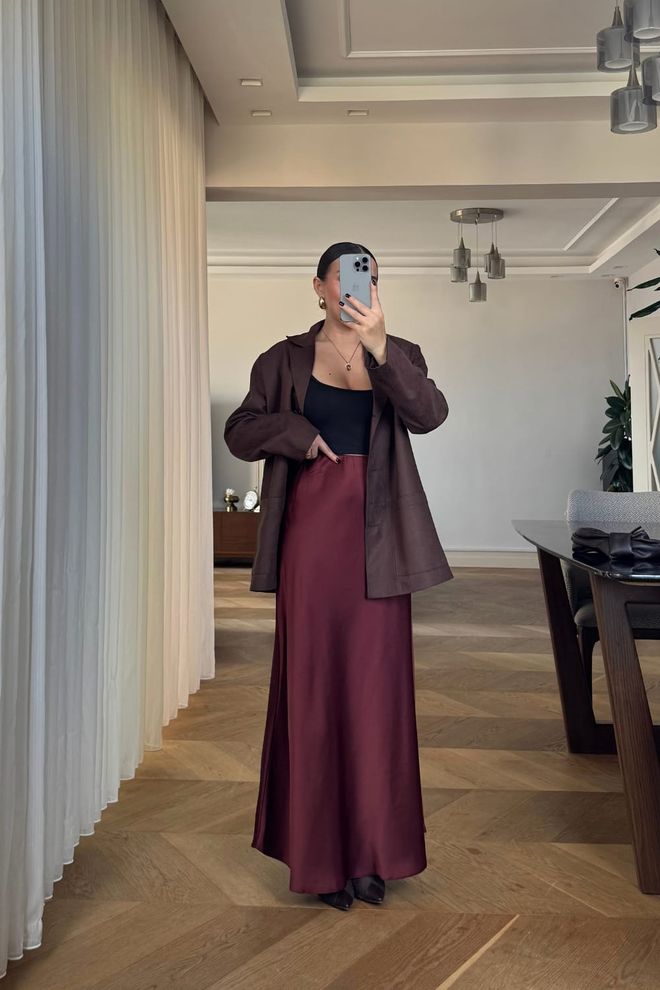Tuba Vermelho Clarete Saia Maxi Elegante Slip Roupas por atacado Primavera
