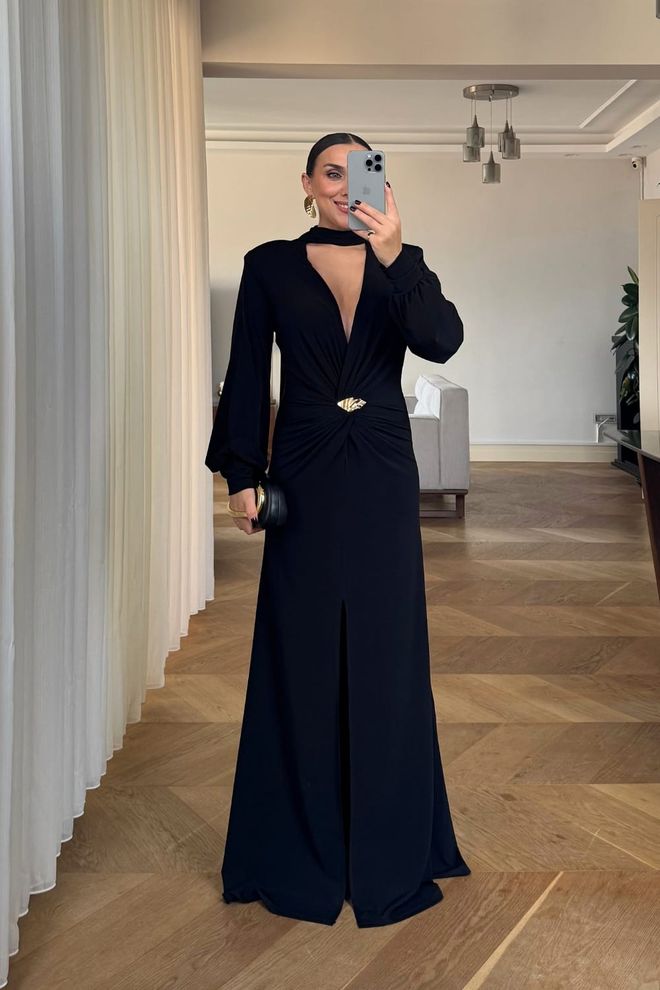 Tuba Black Elegant Glam Sheath Dress With Ballon Sleeves Wholesale Clothing Wedding