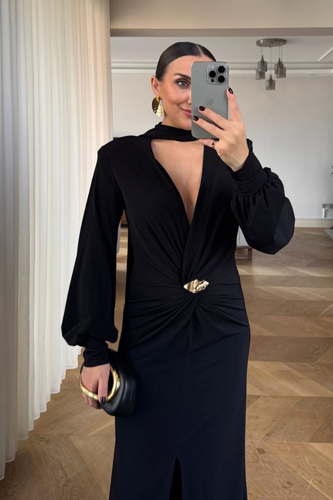 Tuba Black Elegant Glam Sheath Dress With Ballon Sleeves Wholesale Clothing Cocktail