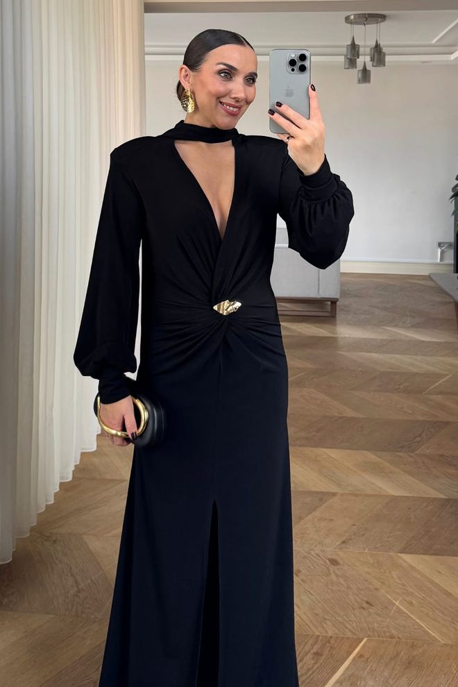 Tuba Black Elegant Glam Sheath Dress With Ballon Sleeves Wholesale Clothing Spring
