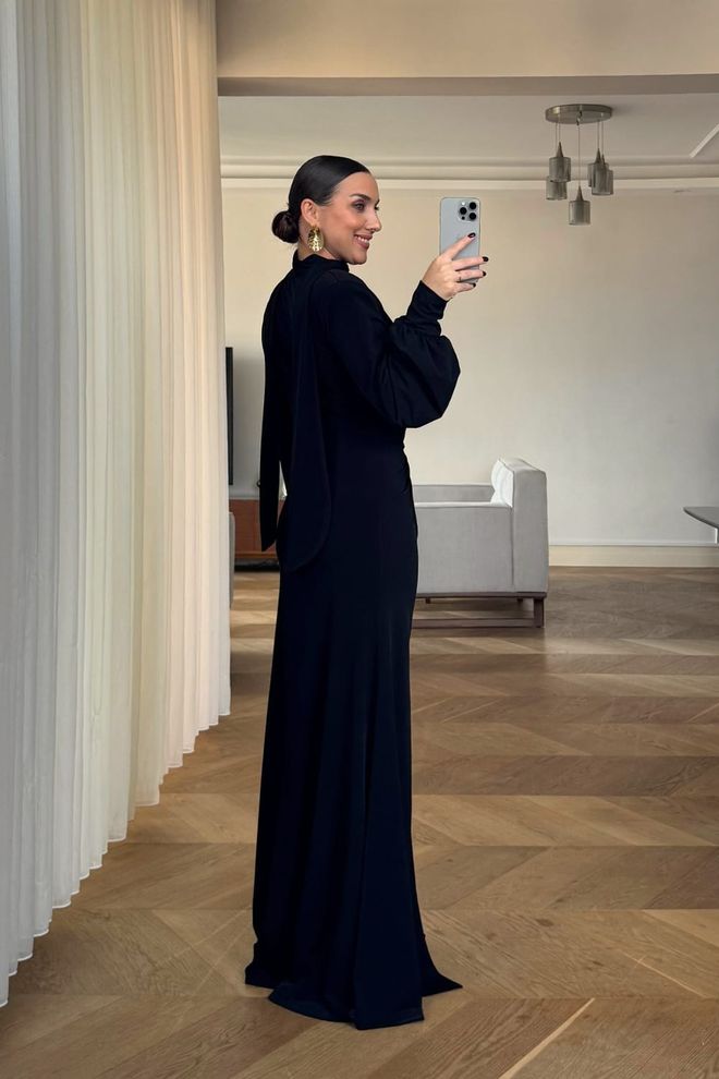 Tuba Black Elegant Glam Sheath Dress With Ballon Sleeves Wholesale Clothing 5