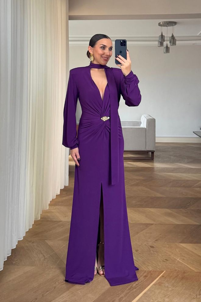 Tuba Elegant Purple Sheath Dress With Long Sleeves Wholesale Clothing Cocktail