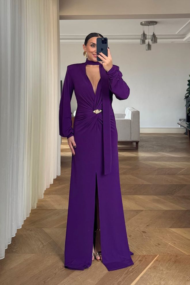 Tuba Elegant Purple Sheath Dress With Long Sleeves Wholesale Clothing 1