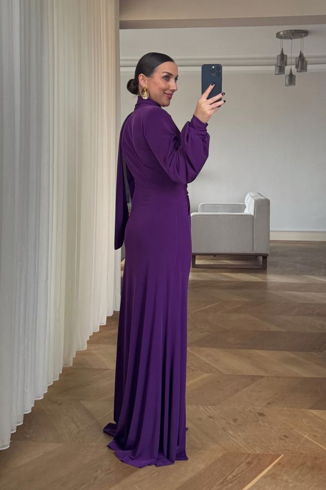 Tuba Elegant Purple Sheath Dress With Long Sleeves Wholesale Clothing Spring