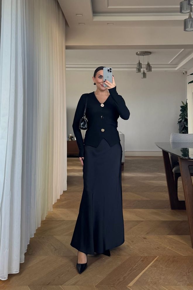 Tuba Saia Preta Elegante Formal Sexy Sereia Maxi Cintura Média Roupas por atacado 1