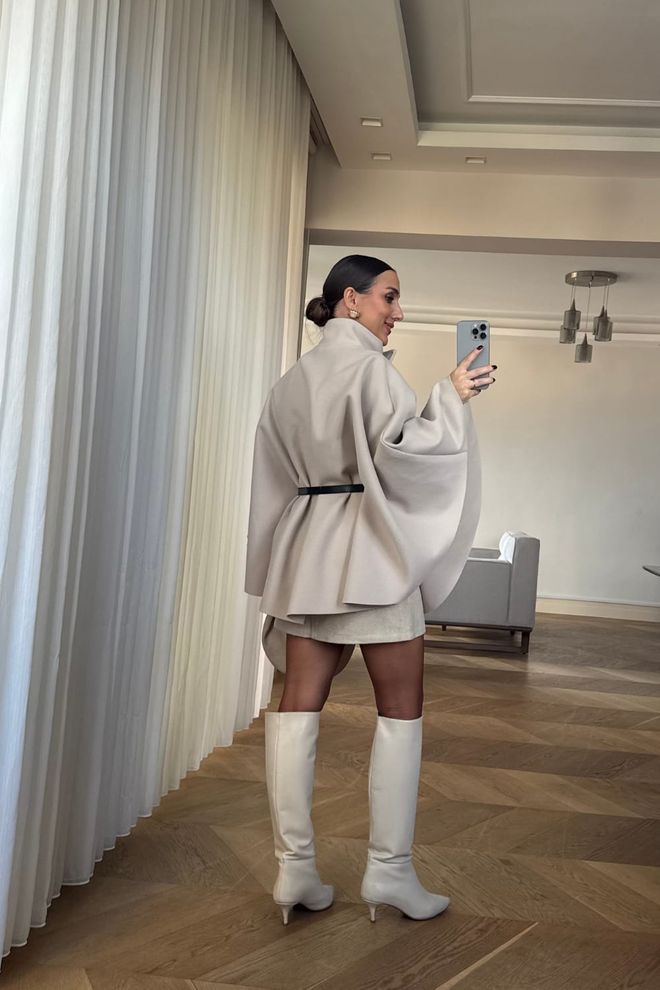 Tuba Casaco Bege Elegante Wrapover Roupas por atacado Aniversário