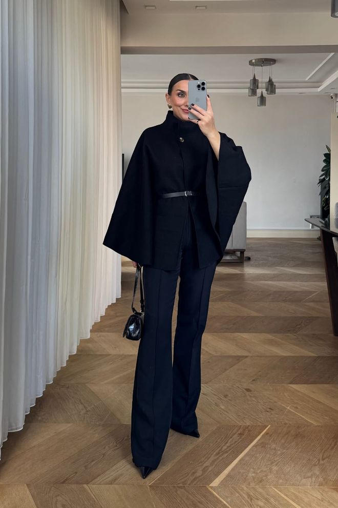 Tuba Casaco Preto Elegante Single Breasted Com Colarinho Alto Roupas por atacado Outono