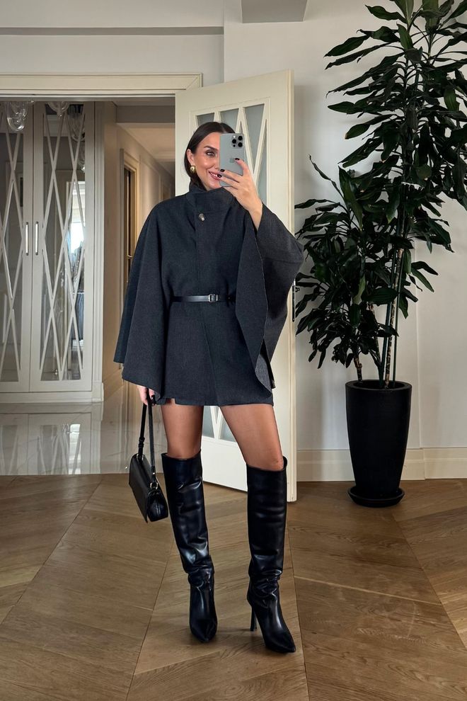 Tuba Cappotto Nero Oversize A Portafoglio Con Collo Alto Abbigliamento all'ingrosso Inverno