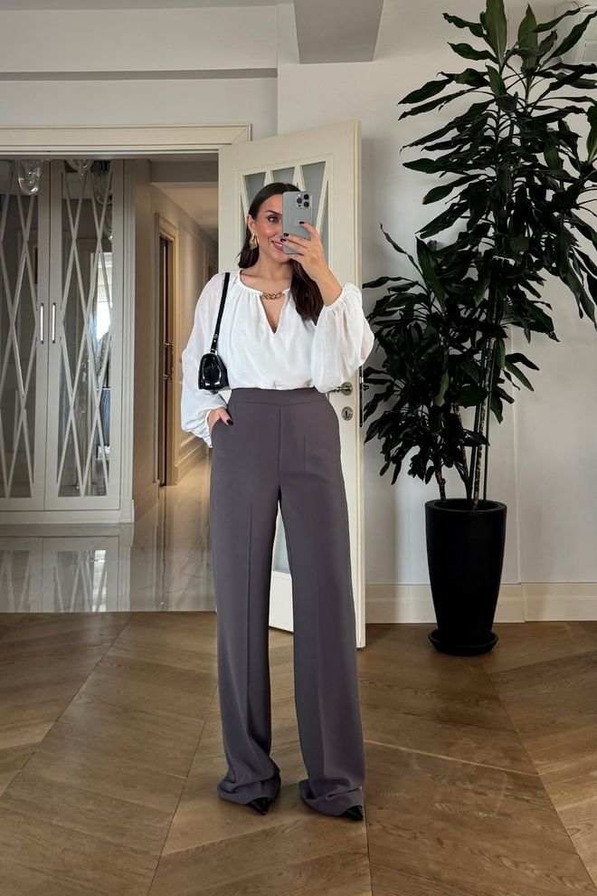 Tuba Grey Elegant Formal Palazzo Pants Wholesale Clothing 1