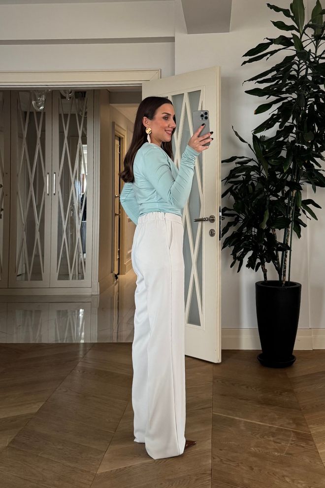 Tuba Weiße Elegante Palazzo Hose Mit Hoher Taille Großhandelskleidung Jahrgang