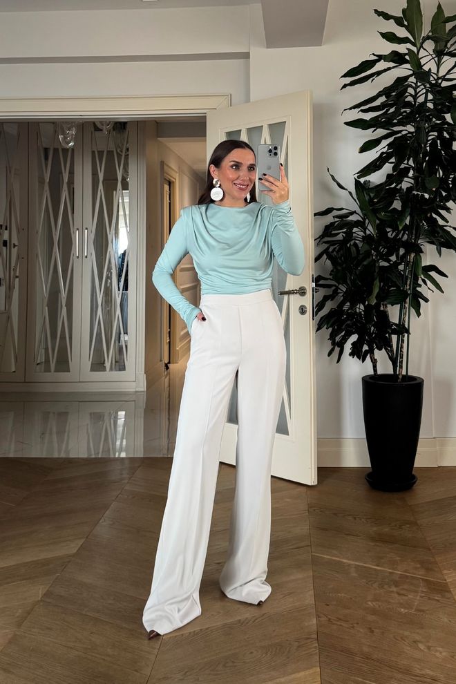 Tuba White Elegant High Waist Palazzo Pants Wholesale Clothing Casual
