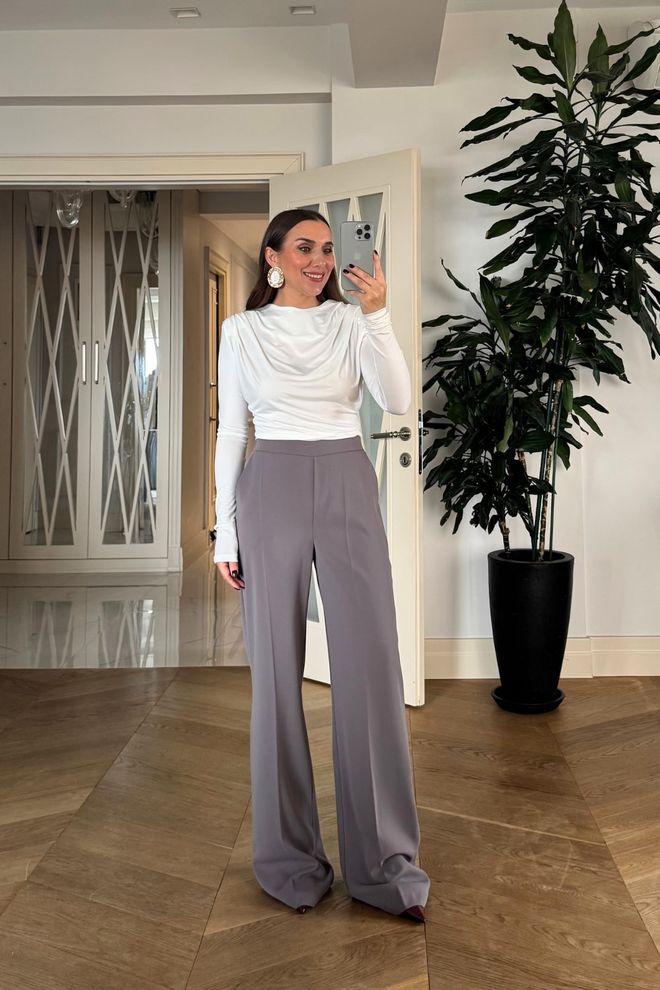 Tuba Grey Elegant Formal Casual Palazzo Pants Wholesale Clothing 1