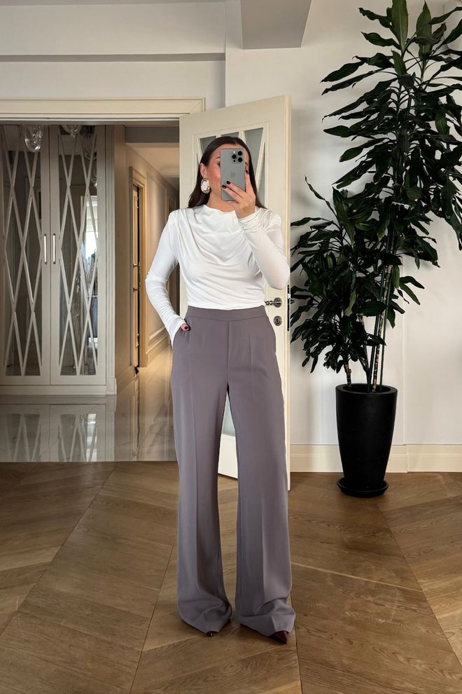 Tuba Grey Elegant Formal Casual Palazzo Pants Wholesale Clothing Work