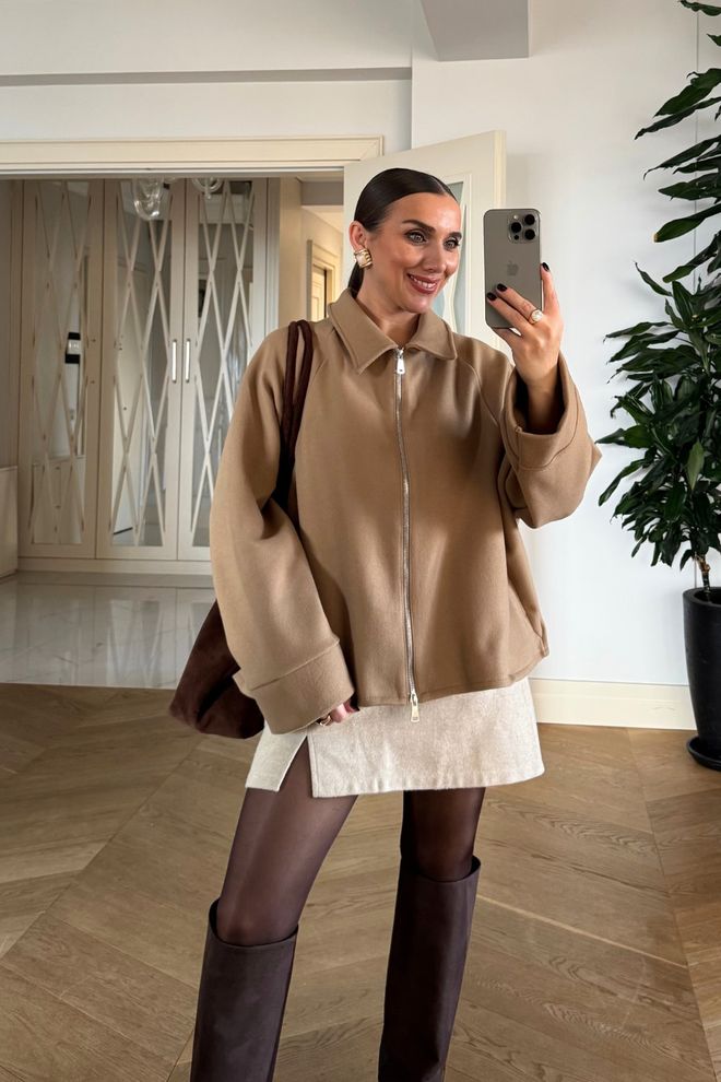 Tuba Beige Oversized Pasvorm Overhemd Jas Met Zip Up Groothandel Kleding Casual