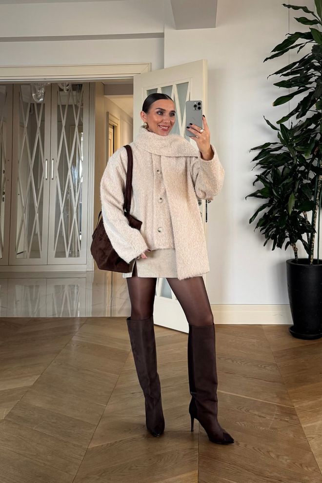 Tuba Manteau Beige Teddy À Col Haut Et Poche À Rabat Vêtements en gros Décontracté