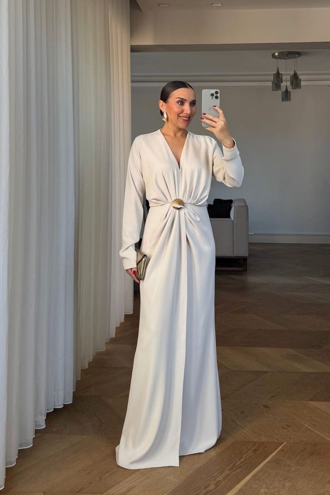 Tuba Μπεζ Κομψό Επίσημο Glam Wrap Φόρεμα Φόρεμα Χονδρικό εμπόριο ενδυμάτων Επίσημο