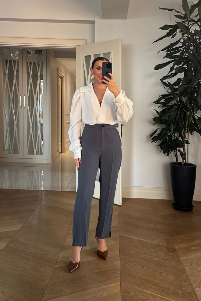 Tuba Grey Elegant Tapered Carrot Pants Wholesale Clothing Vintage