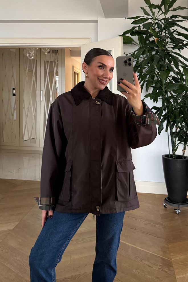 Tuba Brauner Oversize Car Mantel Mit Spitzkragen Großhandelskleidung Frühling