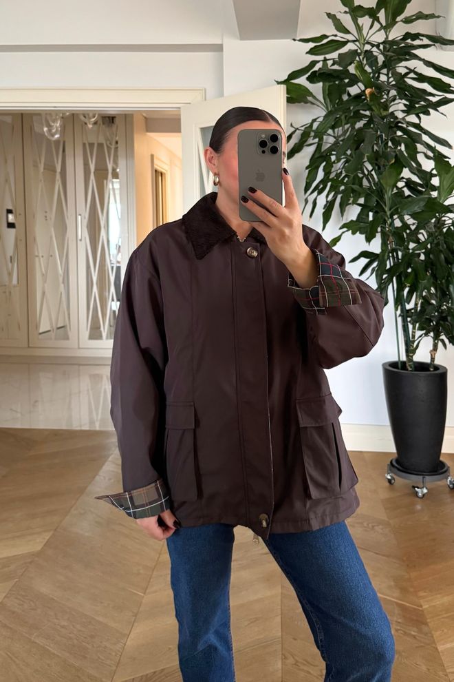 Tuba Brauner Oversize Car Mantel Mit Spitzkragen Großhandelskleidung Lounge