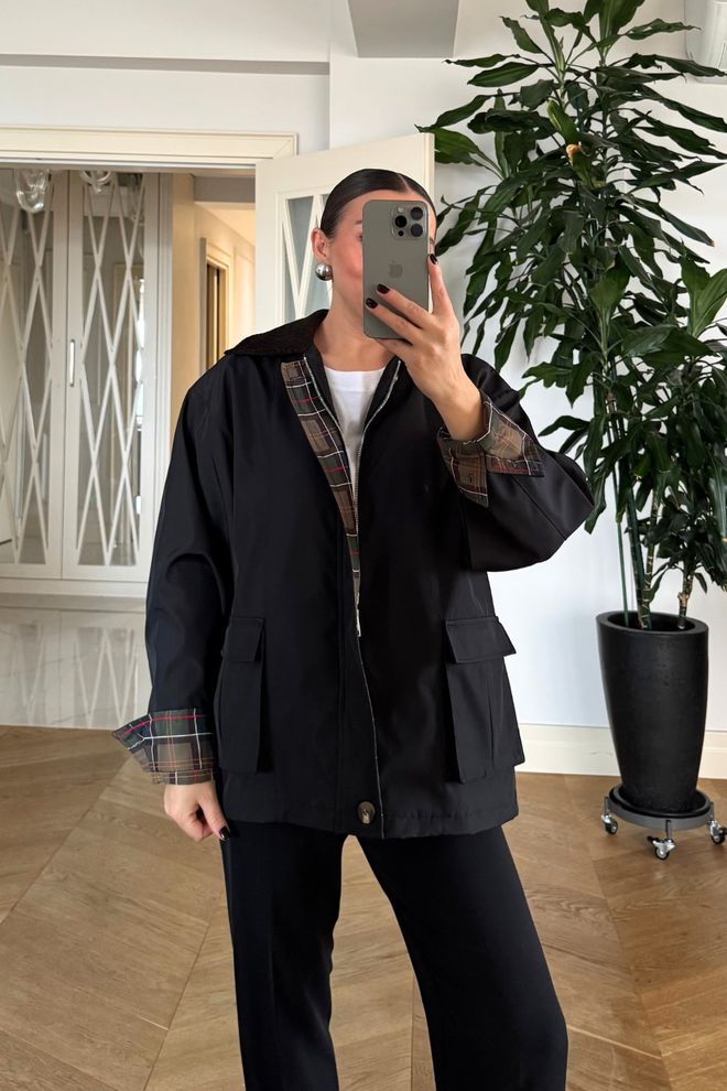 Tuba Schwarzer Übergroßer Einreihiger Mantel Mit Gekerbtem Kragen Großhandelskleidung 1