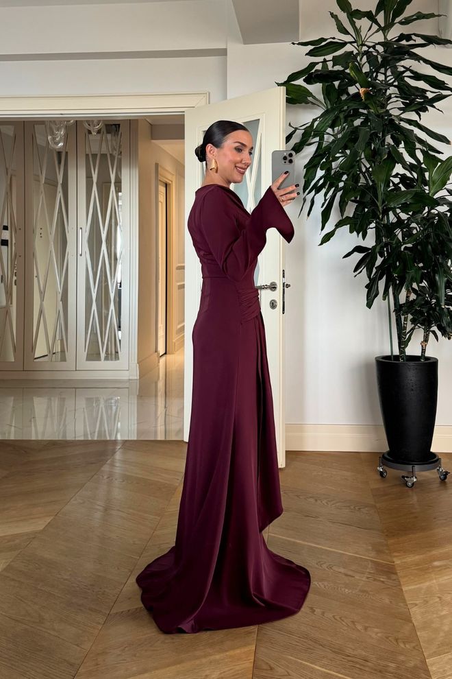 Tuba Claret Red Elegant Long Sleeve Sheath Dress Wholesale Clothing Winter