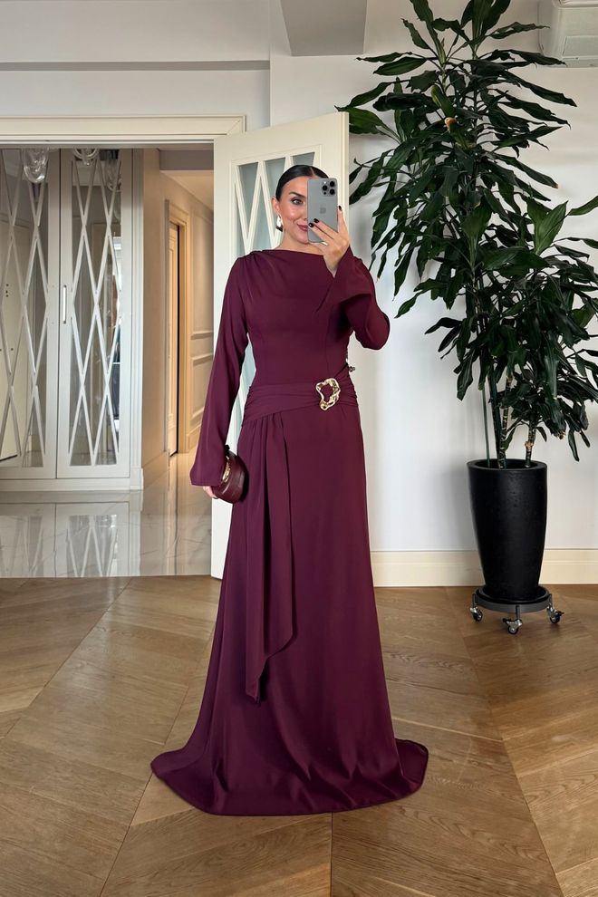 Tuba Claret Red Elegant Long Sleeve Sheath Dress Wholesale Clothing Elegant