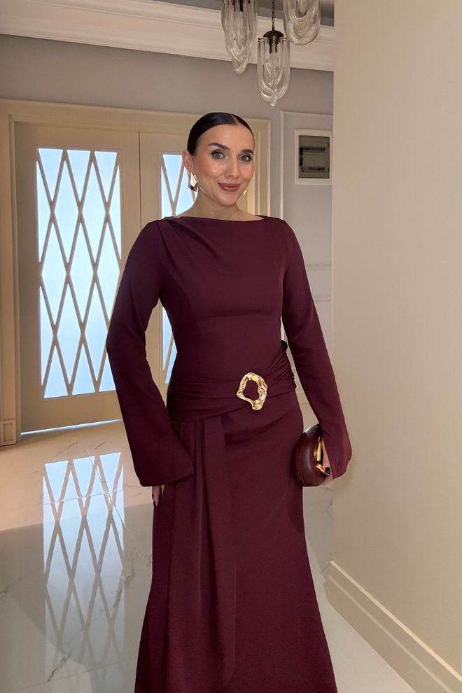 Tuba Claret Red Elegant Long Sleeve Sheath Dress Wholesale Clothing Christmas